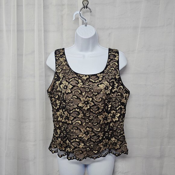 Black Gold Lace Tank Floral Goth Boho Whimsigoth Coquette Fairy Y2K 12 - Picture 1 of 10